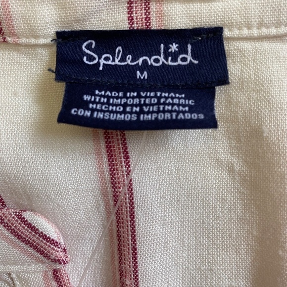 Splendid V-Neck Blouse, Ivory with Vertical Red/Pink Stripes, Medium NWT - Picture 6 of 10